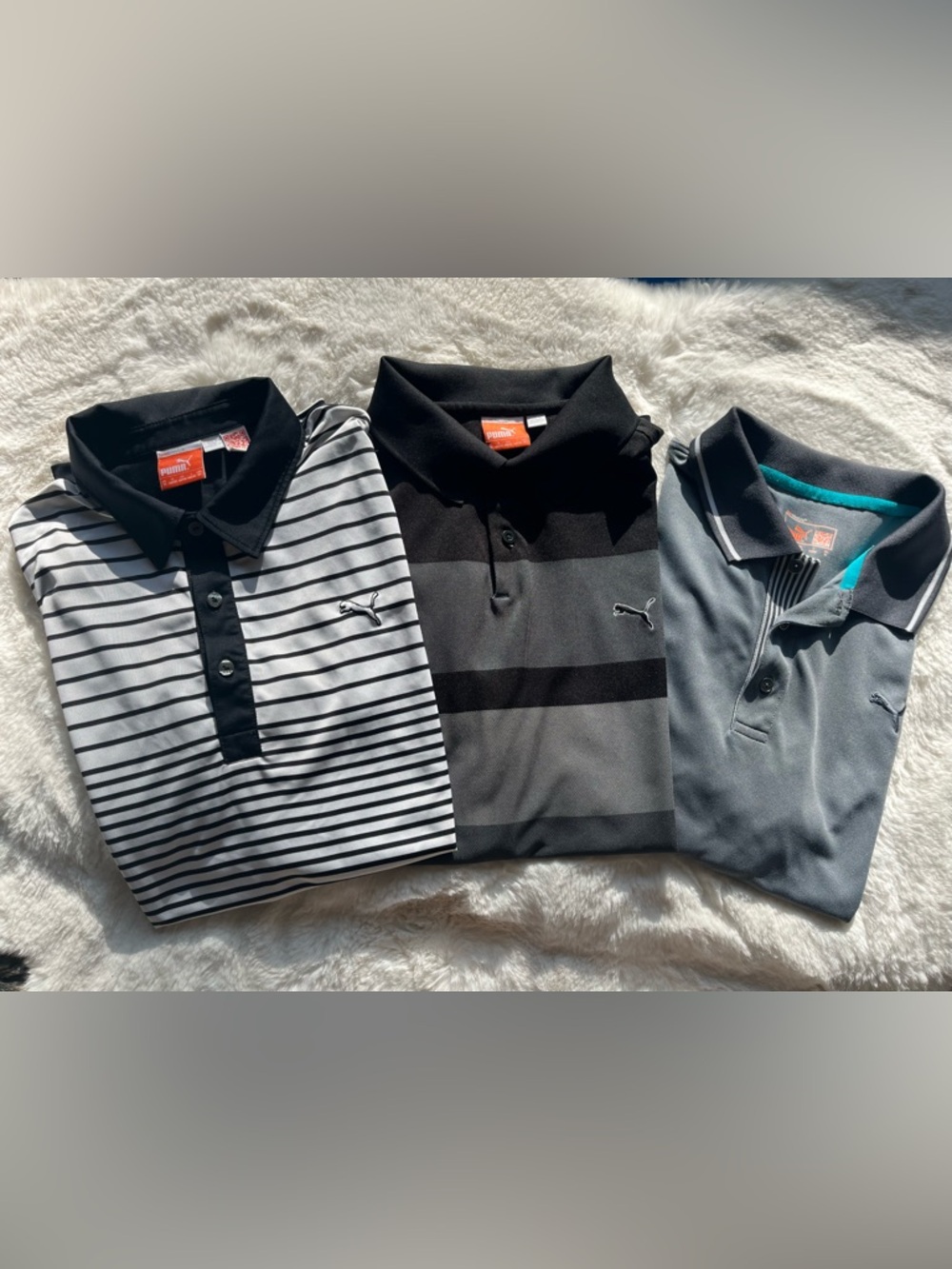 Lot of 3 Puma Men's Medium Black and Gray Polos